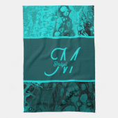 Linge De Cuisine Elégant Aqua Turquoise bold Script Monogramme (Vertical)