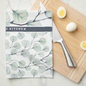 Linge De Cuisine Elégant aquarelle Eucalyptus Monogramme botanique (Quart Plié)