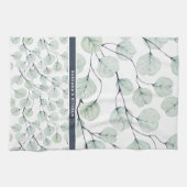 Linge De Cuisine Elégant aquarelle Eucalyptus Monogramme botanique (Horizontal)