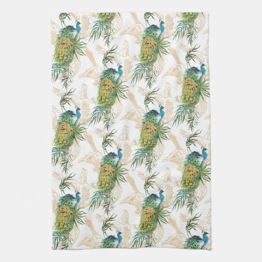 Linge De Cuisine Elégant aquarelle moderne Peacock motif floral (Vertical)