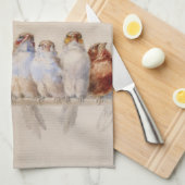 Linge De Cuisine Élégant Aquarelle Oiseaux Monogramme Nom personnal (Quart Plié)