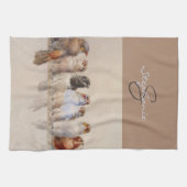 Linge De Cuisine Élégant Aquarelle Oiseaux Monogramme Nom personnal (Horizontal)