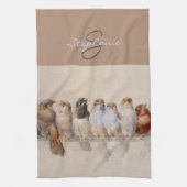Linge De Cuisine Élégant Aquarelle Oiseaux Monogramme Nom personnal (Vertical)