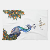 Linge De Cuisine Élégant aquarelle Peacock Monogramme (Horizontal)