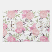 Linge De Cuisine Elégant aquarelle Rose Motif or Monogramme (Horizontal)