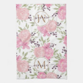 Linge De Cuisine Elégant aquarelle Rose Motif or Monogramme (Vertical)