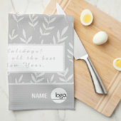 LINGE DE CUISINE ÉLÉGANT ARGENT BLANC LEAFE FOLIDAYS LOGO (Quart Plié)