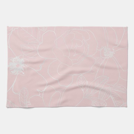Linge De Cuisine Elégant Argent Rose Floral Dessin Rose Design (Horizontal)