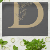Linge De Cuisine Élégant B Boho Floral Monogramme initial Gris Or (Plié)