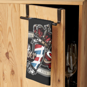 Linge De Cuisine Elegant Barber Pole and Crown Personalize