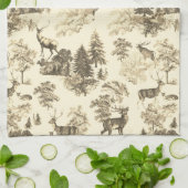 Linge De Cuisine Elégant Beige Country Toile Deer dans le bois (Plié)