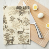 Linge De Cuisine Elégant Beige Country Toile Deer dans le bois (Quart Plié)
