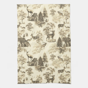 Linge De Cuisine Elégant Beige Country Toile Deer dans le bois