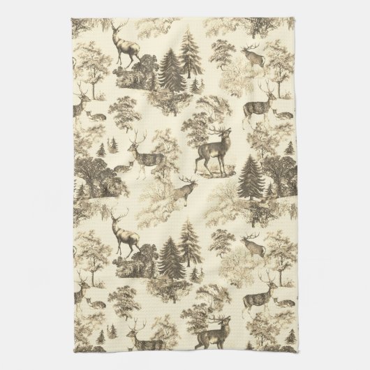 Linge De Cuisine Elégant Beige Country Toile Deer dans le bois (Vertical)