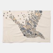 Linge De Cuisine Elégant Beige & Gris Design Artistique Oiseau (Horizontal)