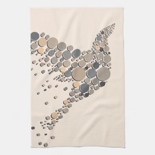 Linge De Cuisine Elégant Beige & Gris Design Artistique Oiseau (Vertical)