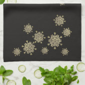 Linge De Cuisine Élégant Black & Gold Snowflakes Noël (Plié)