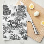 Linge De Cuisine Elégant Black White Rustic Horses Toile (Quart Plié)