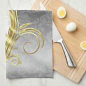 Linge De Cuisine Elégant blanc Damas Gold & Silver (Quart Plié)