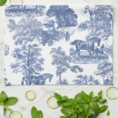 Linge De Cuisine Elégant Bleu Blanc Rustique Horses Toile (Plié)