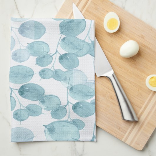 Linge De Cuisine Elégant bleu Feuille Ditsy Motif | (Quart Plié)