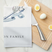 Linge De Cuisine Elégant bleu Fleur sauvage Aquarelle Monogram Cres (Quart Plié)