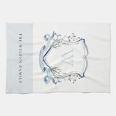 Linge De Cuisine Elégant bleu Fleur sauvage Aquarelle Monogram Cres (Horizontal)