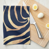 Linge De Cuisine Elégant bleu marine Gold Zebra Imprimer (Quart Plié)