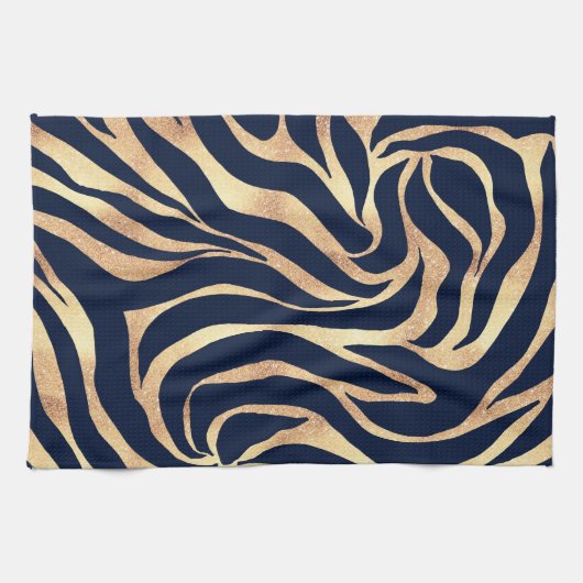 Linge De Cuisine Elégant bleu marine Gold Zebra Imprimer (Horizontal)