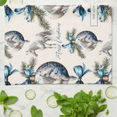 Linge De Cuisine Élégant bleu Noël blanc cheval motif (Plié)