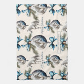 Linge De Cuisine Élégant bleu Noël blanc cheval motif (Vertical)