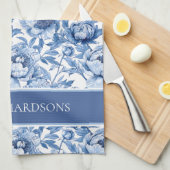 Linge De Cuisine Elegant Blue and White Chinoiserie Floral Pattern (Quart Plié)