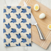 Linge De Cuisine Elegant Blue Botanical Floral Pattern  (Quart Plié)