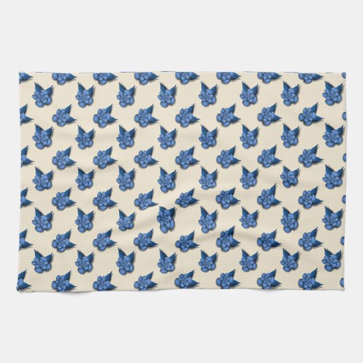 Linge De Cuisine Elegant Blue Botanical Floral Pattern  (Horizontal)