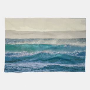 Linge De Cuisine Elegant Blue Ocean Waves Acrylic Artwork  
