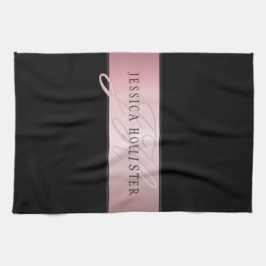 Linge De Cuisine Elégant Blush Faux Rose Gold | Nom et initiales (Horizontal)