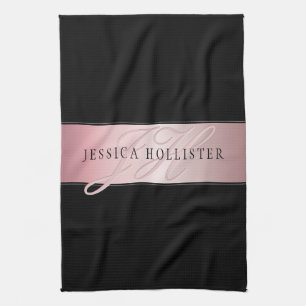 Linge De Cuisine Elégant Blush Faux Rose Gold   Nom et initiales