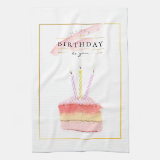 Linge De Cuisine Elégant cadre doré tranche de gâteau d'anniversair