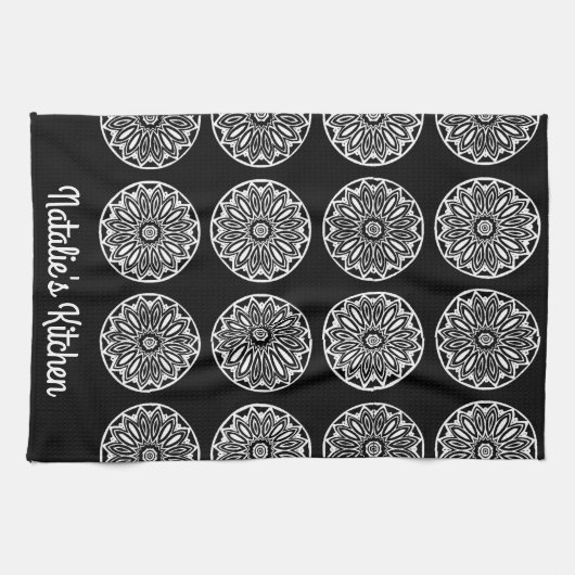 Linge De Cuisine Elégant Carrelage noir et blanc (Horizontal)