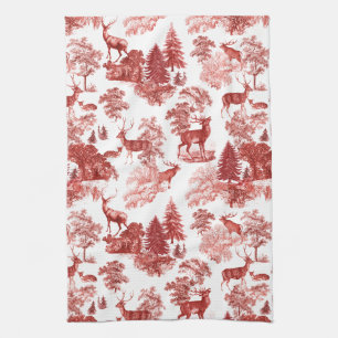 Linge De Cuisine Elégant Cerf de Toile Rouge Français dans le bois