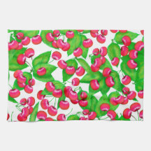 Elégant cerises rouges et Motif Feuille vert |