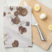 Linge De Cuisine Elégant chic Beige Brown Rose Floral Toile (Quart Plié)