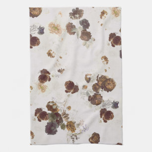 Linge De Cuisine Elégant chic Beige Brown Rose Floral Toile