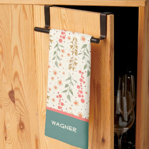 Linge De Cuisine Élégant Chic Joli motif floral Nom personnalisé