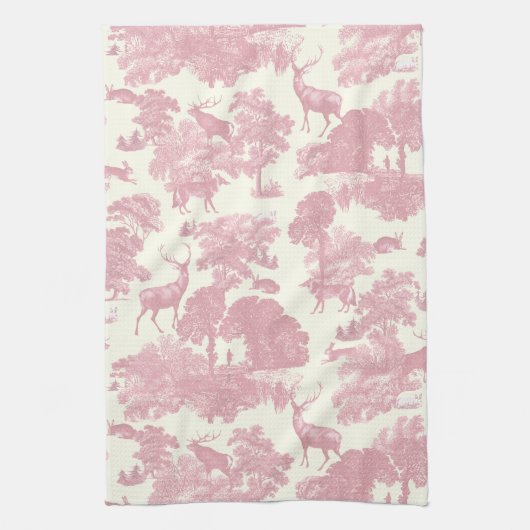 Linge De Cuisine Elégant Chic Rose Toile Cerf Boodland (Vertical)