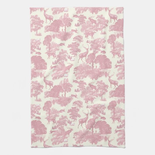 Linge De Cuisine Elégant Chic Rose Toile Cerf Boodland (Vertical)