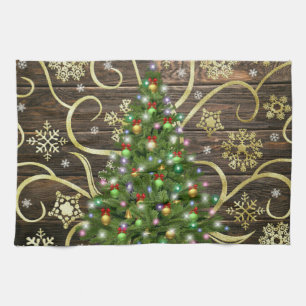 Linge De Cuisine Elegant Christmas Tree Barn Wood Gold Design