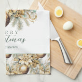 Linge De Cuisine Elégant classique menthe or luxe bouquet de Noël (Quart Plié)