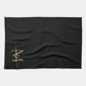 Linge De Cuisine Élégant élégant Noir Or Monogramme Nom du script (Horizontal)