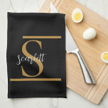 Linge De Cuisine Élégant élégant Noir Or Monogramme Nom du script<br><div class="desc">Élégant élégant Monogramme d'or noir Nom du script Serviette de cuisine. Personnalisez ceci avec le nom et les initiales.</div>